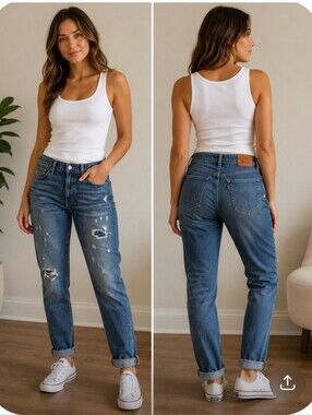 Levis Womens 711 Distressed Blue Skinny Jeans